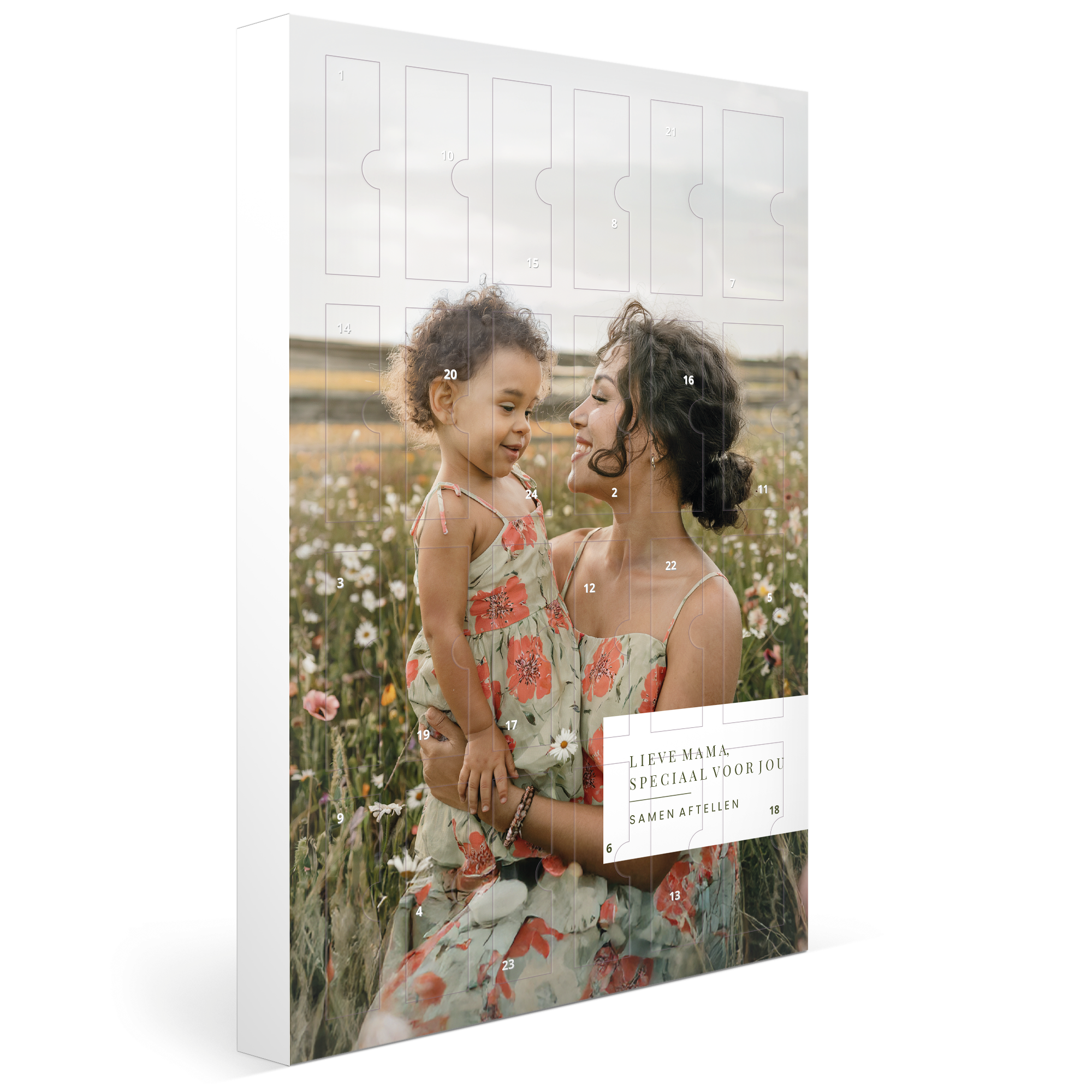 Gepersonaliseerde adventskalender met jouw eigen foto van moeder en kind, speciaal als Luxe Sieraden verrassingsbox - gepersonaliseerd.