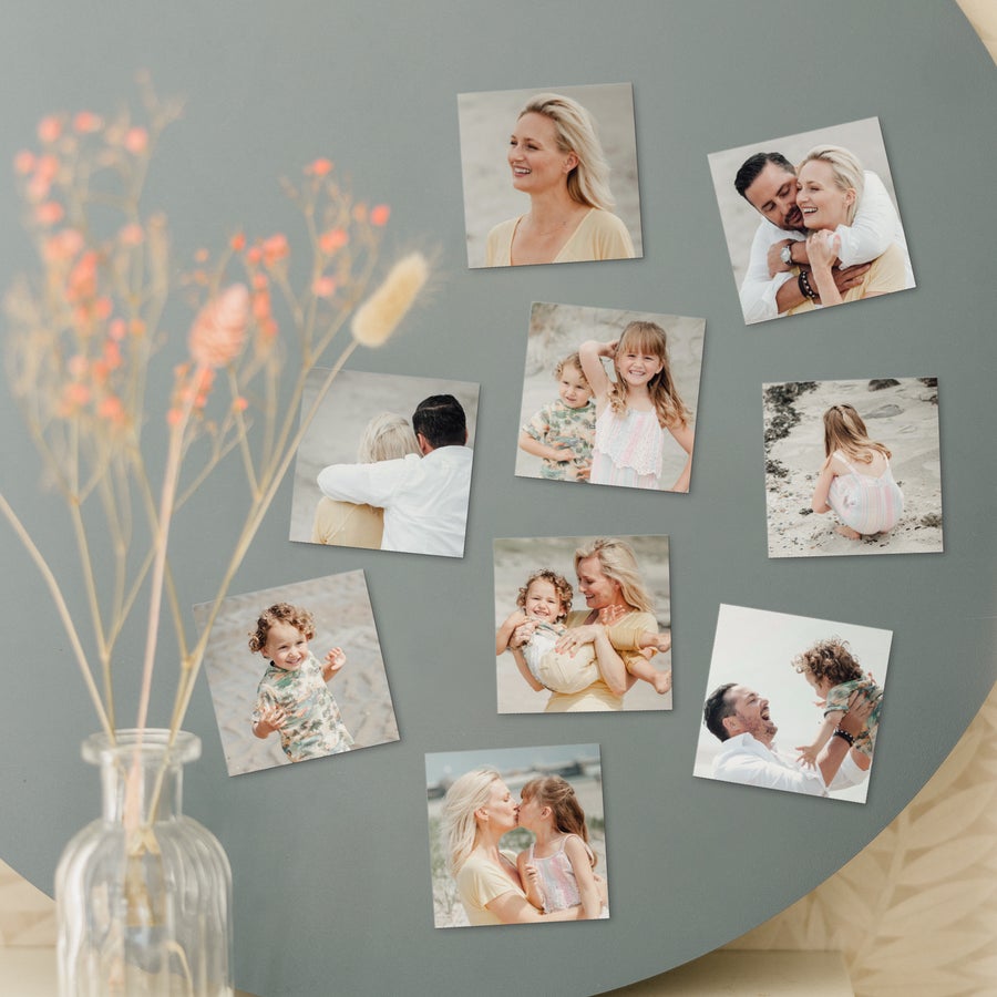 Hoja de imanes Imanes cuadrados con fotos de personas y familias impresas, ideal para sorpréndelos con imanes personalizados con tu diseño