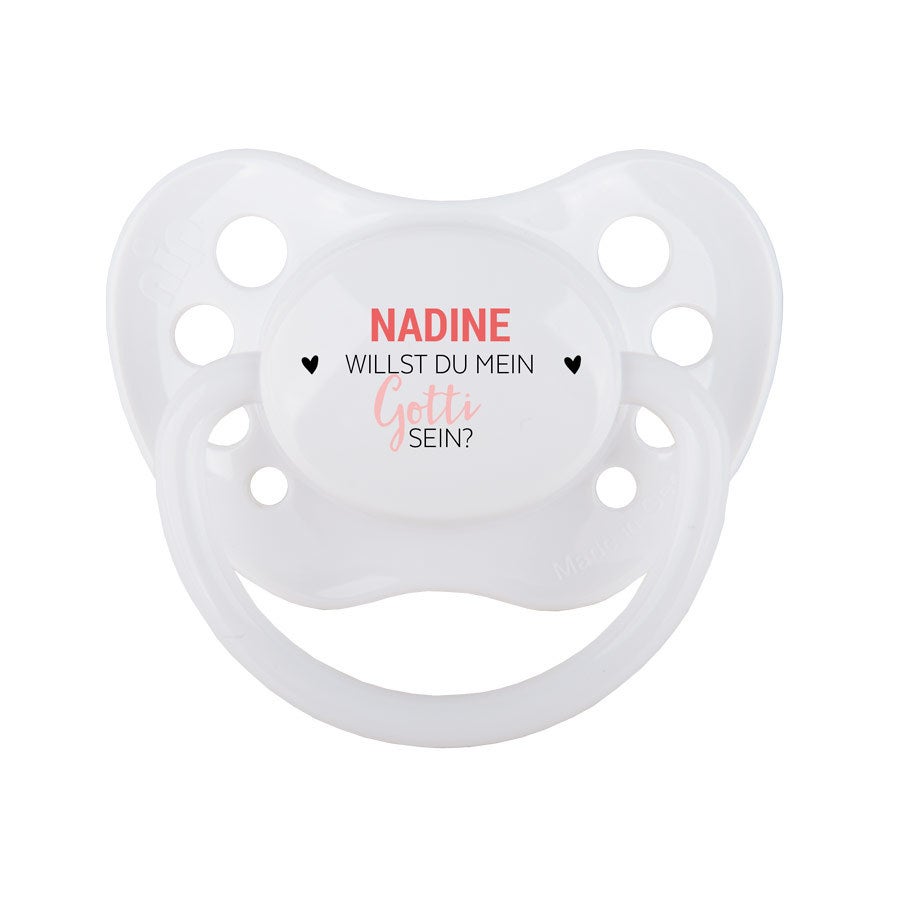 Schnuller mit Namen - Paten fragen - Weiß