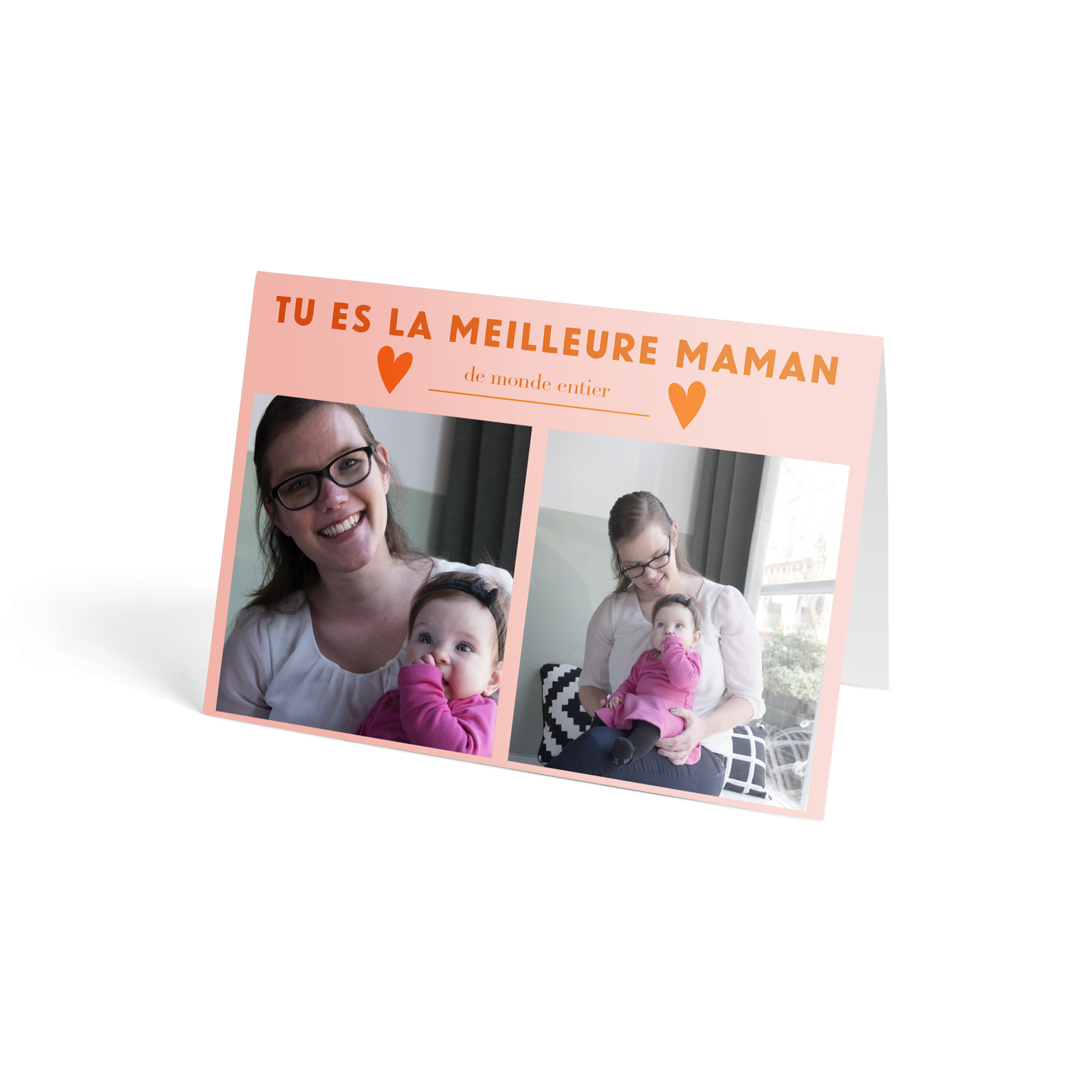 Carte de vœux personnalisée avec photos et le texte "Tu es la meilleure maman du monde entier", imprimée sur du papier Roses postales - Rouge.