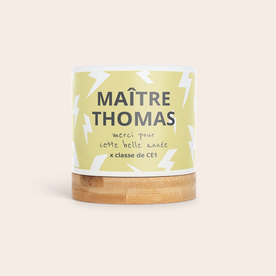 Pot de fleurs personnalisé Pot de fleurs en céramique personnalisé avec un motif éclair et les mots Maître Thomas, merci pour cette belle année x classe de CE1