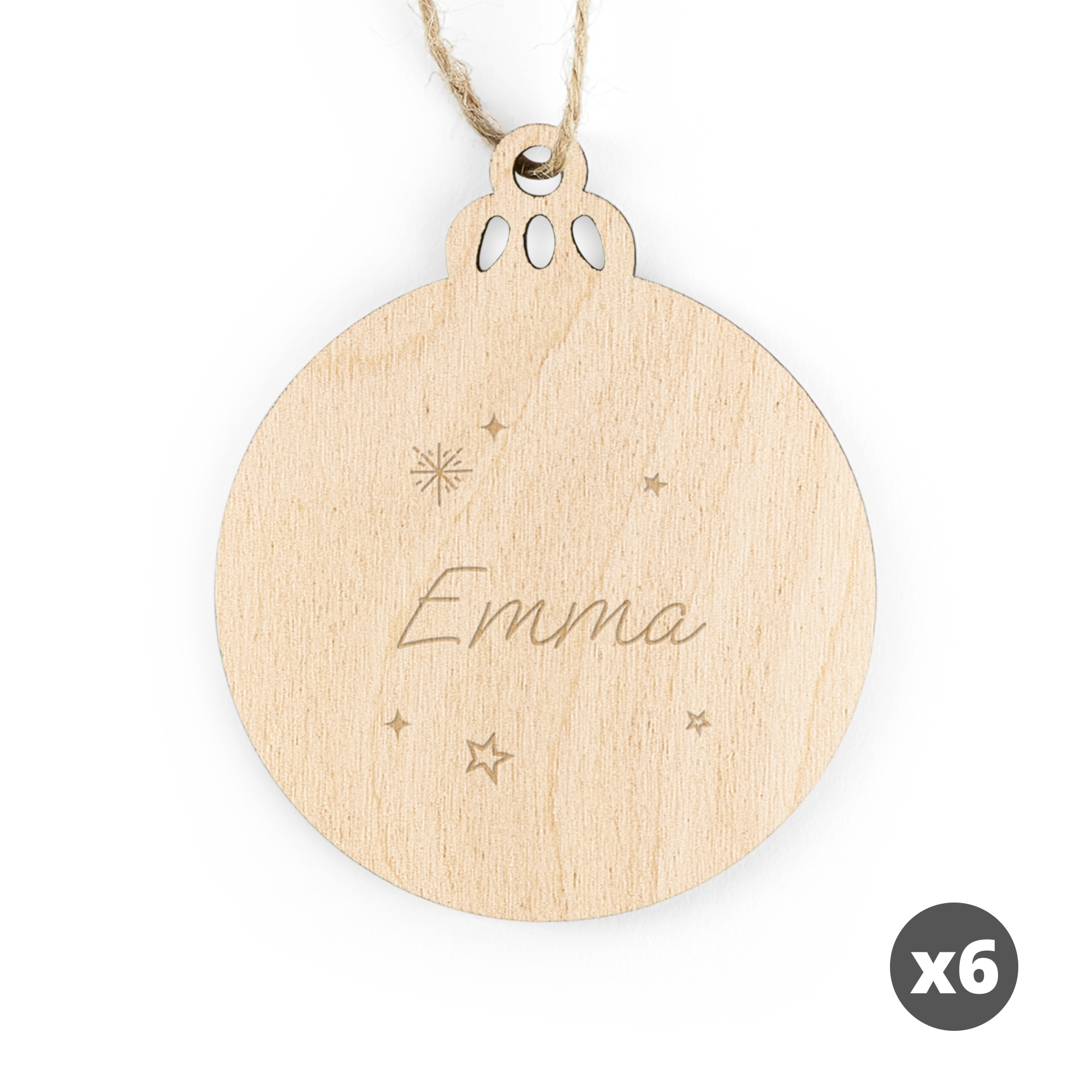 Decorațiuni de Crăciun personalizate - Lemn - Gravate - Cerc - 6 buc