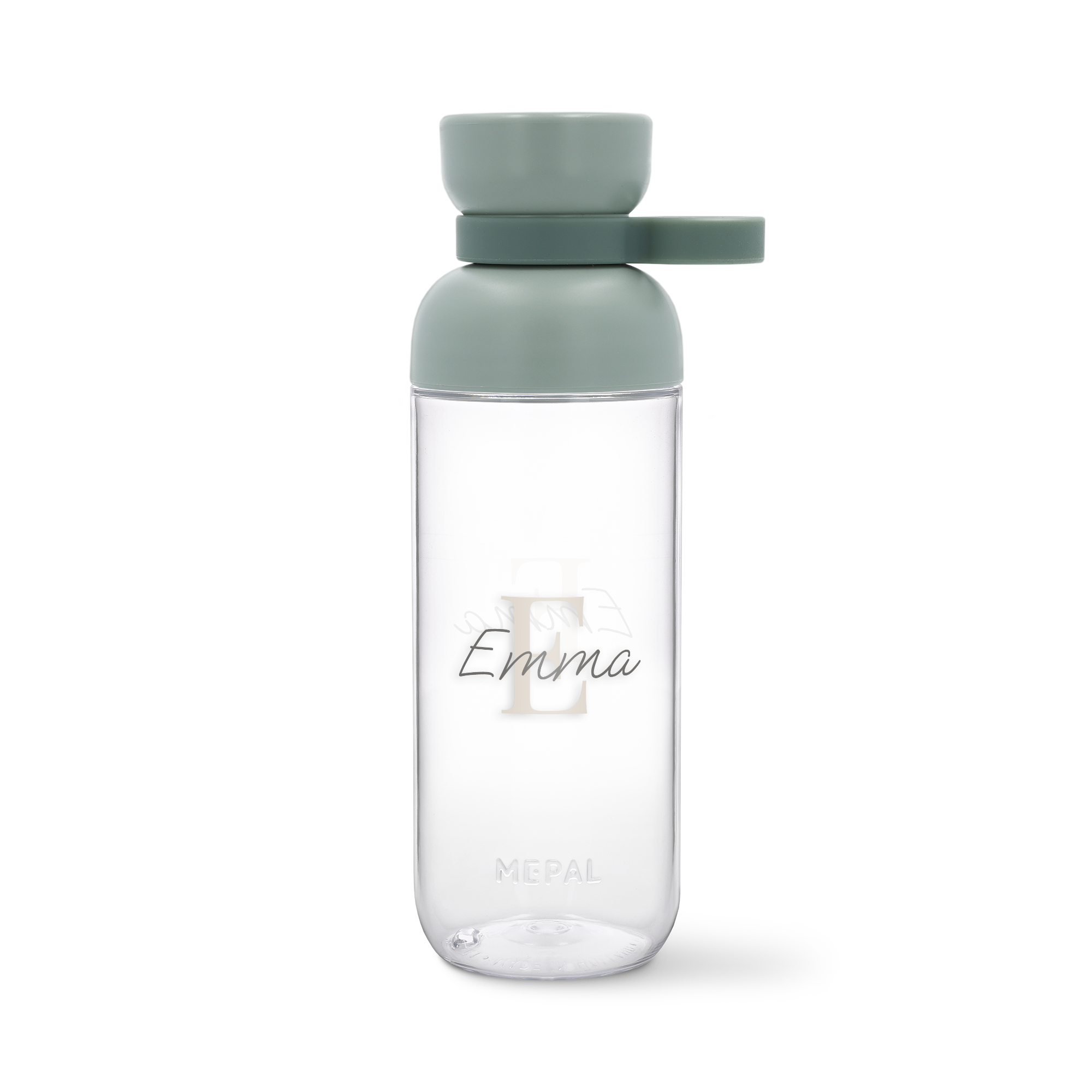 Bouteille d'eau Mepal personnalisée avec le prénom Emma et la lettre E en majuscule. Chaque gorgée sera un moment spécial.