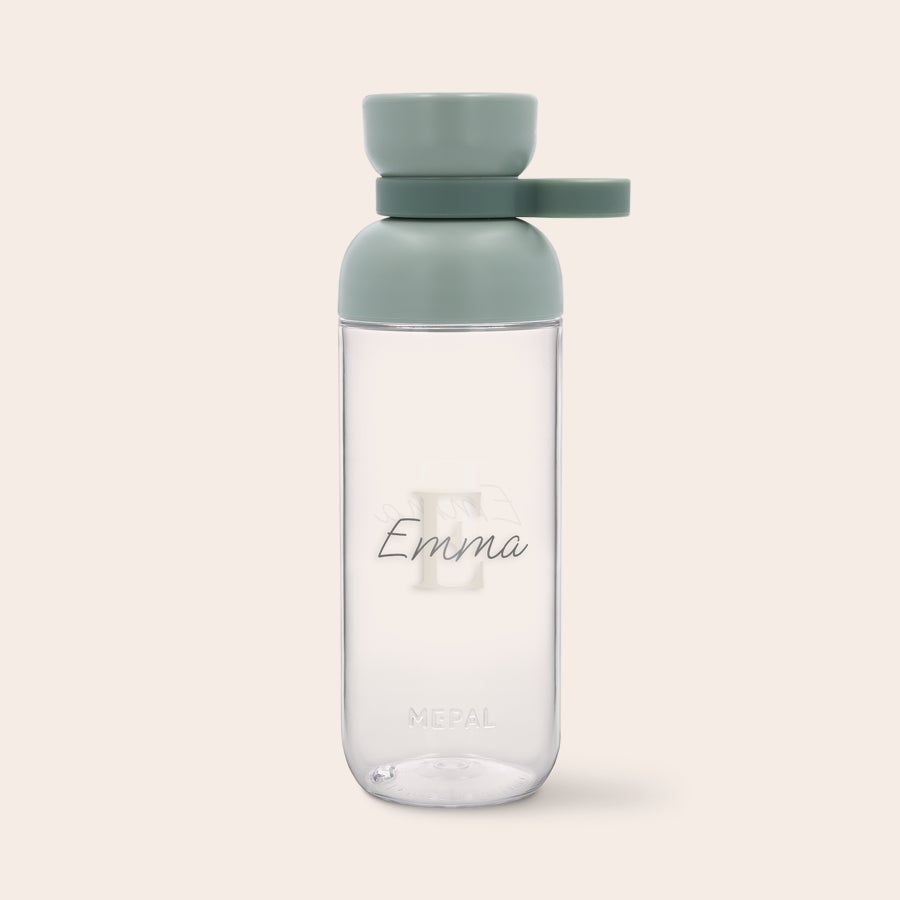 Mepal Vita Bottles Clear Mepal water bottle with a light green lid, personalized with the name Emma and an E initial. Make every sip special.