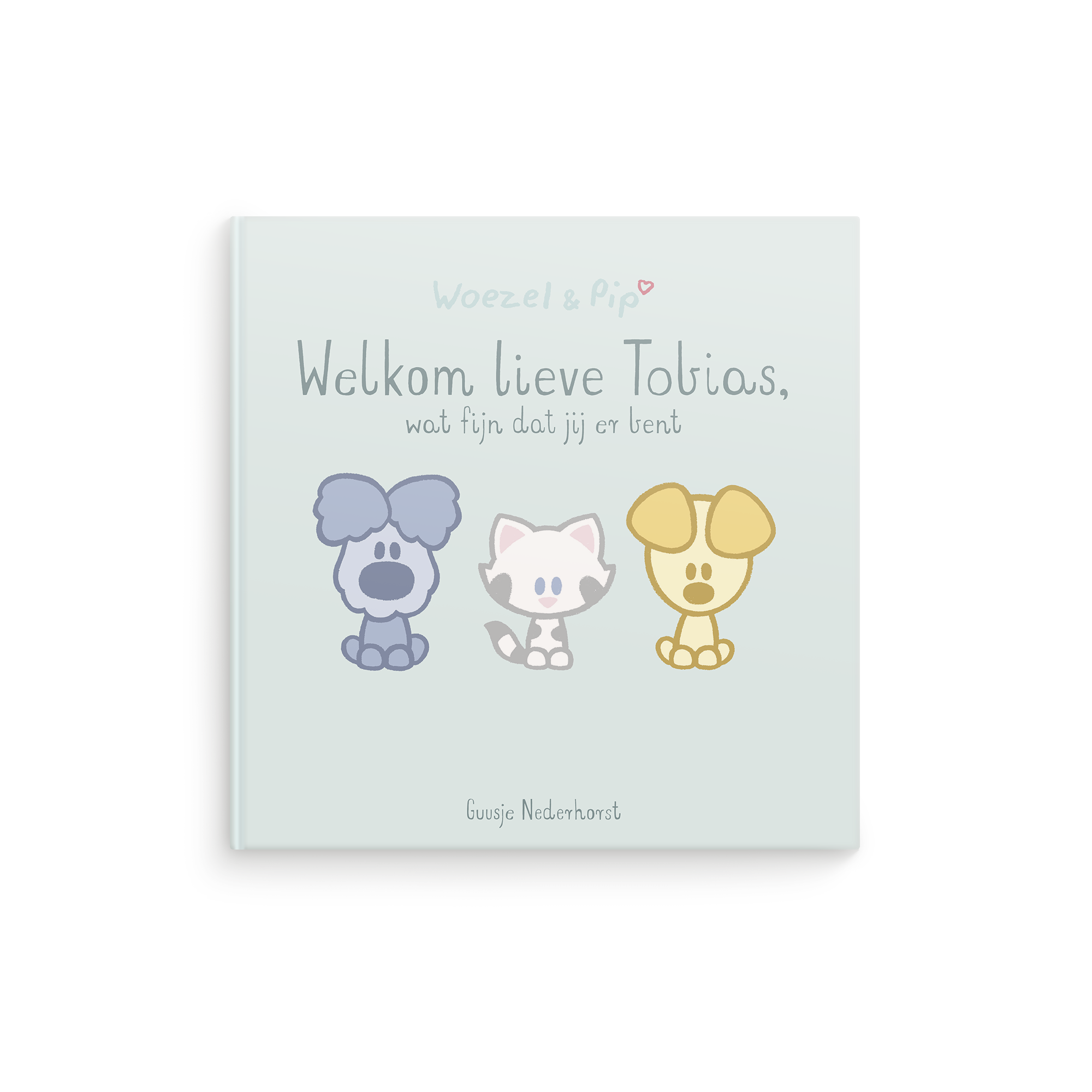 Woezel & Pip babyboek met naam en foto - Hardcover gepersonaliseerd met Welkom lieve Tobias Guusje Nederhorst tekst en Woezel Pip figuren