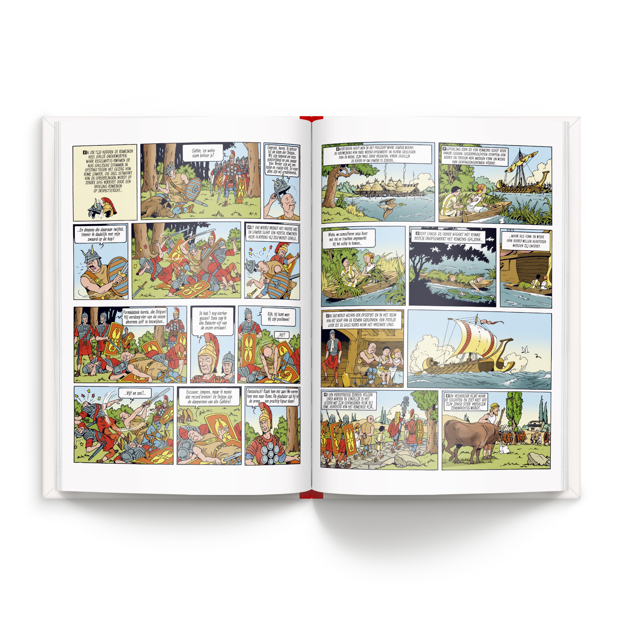 Persoonlijk stripboek Suske en Wiske 'Het geheim van de gladiatoren' (Hardcover) met aangepaste stripfiguren en persoonlijke namen in de tekstballonnen.