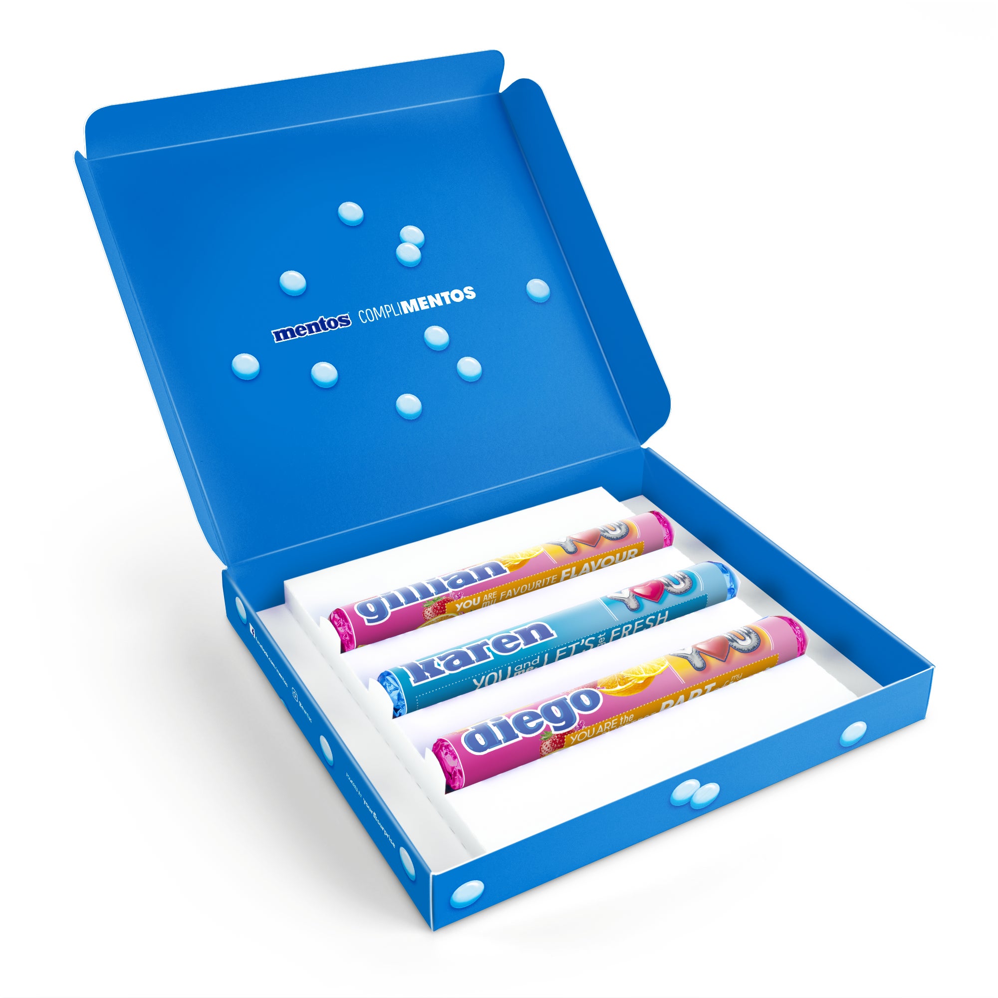 Mentos gift box with personalised rolls