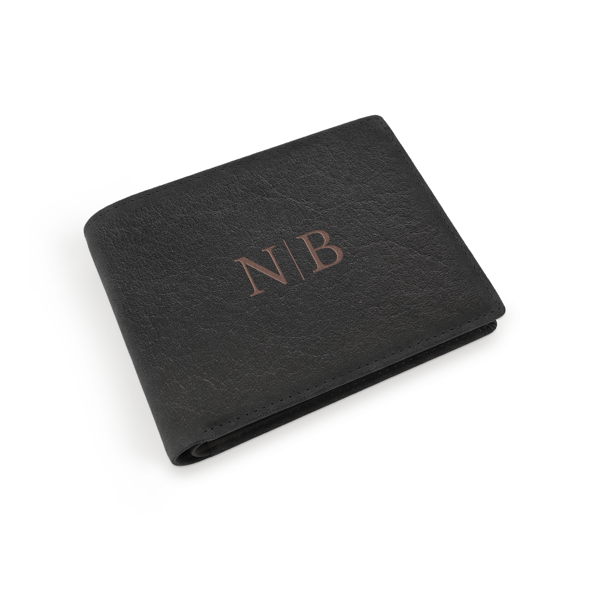 Personalised leather wallet - Engraved - Black 