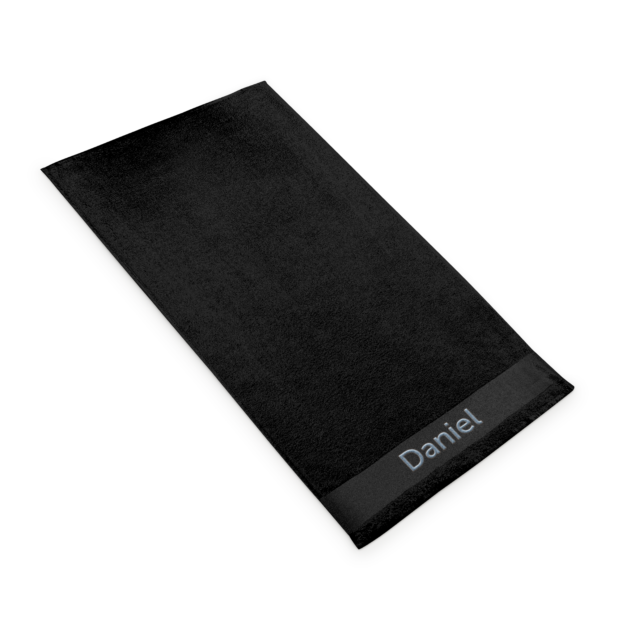 Serviette brodée noire personnalisée avec le prénom Daniel pour rendre chaque moment du bain unique