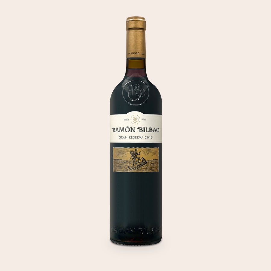 Ramon Bilbao Gran Reserva - Con etichetta personalizzata Bottiglia di ramon bilbao gran reserva con etichetta stampata e grafica originale. Regala una deliziosa bottiglia.