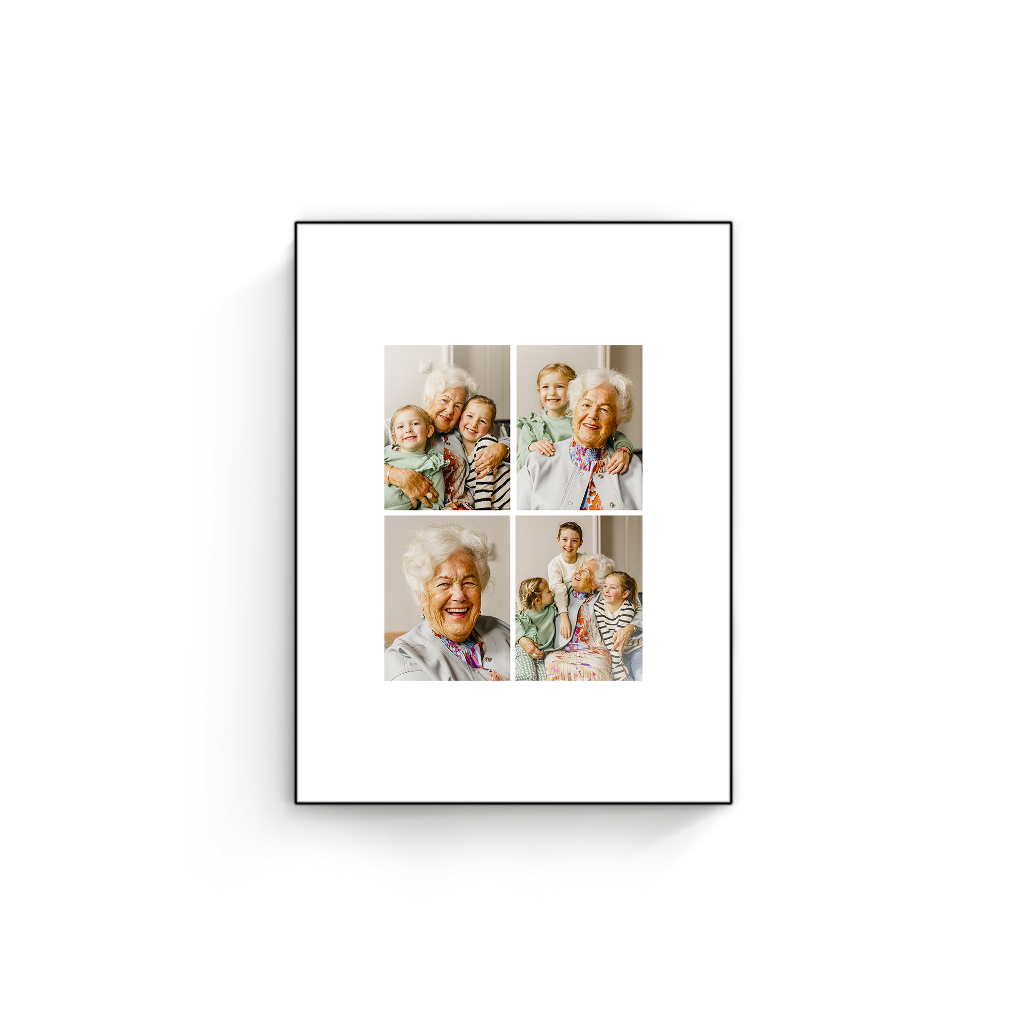 Panou foto din lemn ChromaLuxe cu colaj personalizat din patru fotografii de familie imprimate cu text propriu