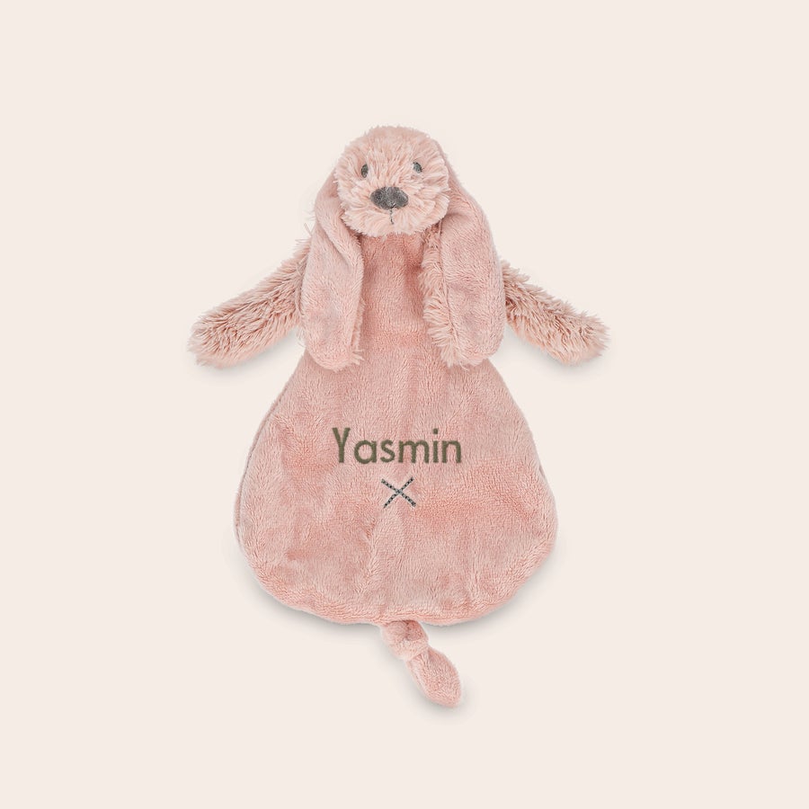 Schmusetuch Personalisiert Rosa Kaninchen-Schnuffeltuch mit Name Jasmin, bestickt auf dem Bauch für süße Kuschelmomente