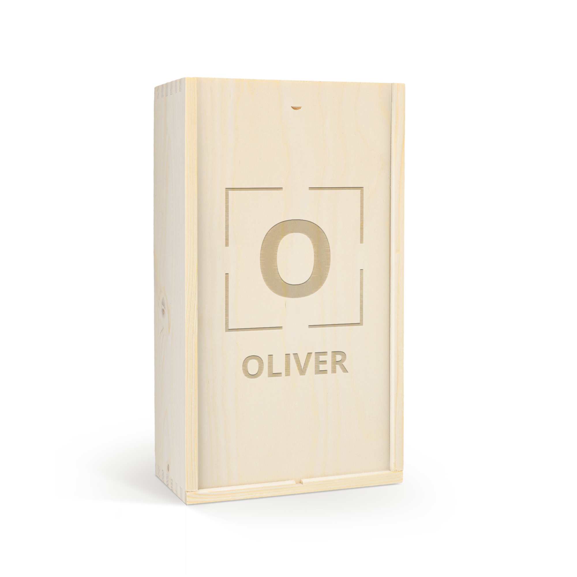 Edle Weinkiste für 2 Flaschen aus Holz mit persönlicher Gravur des Namens Oliver und des Buchstabens O