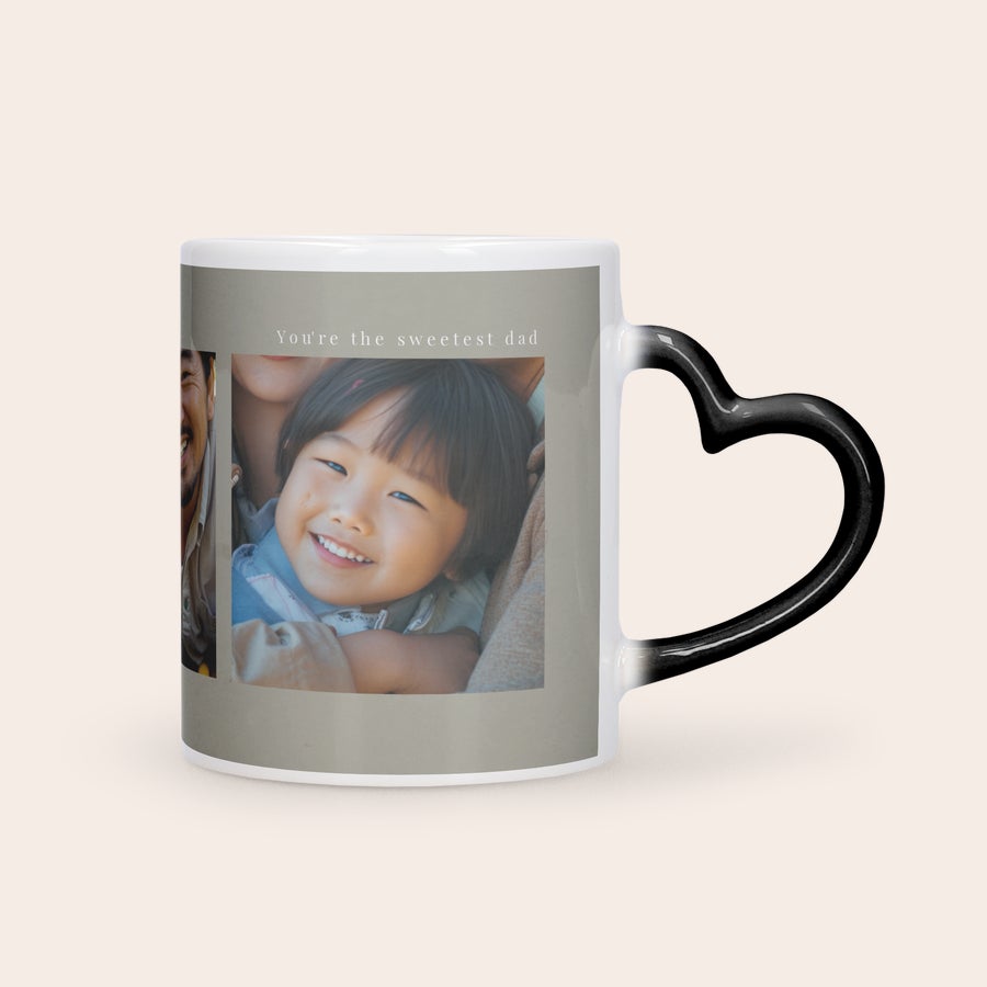 Caneca personalizada - Caneca mágica Caneca mágica personalizada com foto e texto "You're the sweetest dad", pega em forma de coração.