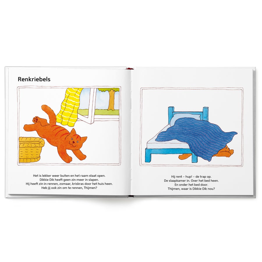 Dikkie Dik boek - Dikkie Dik heeft de renkriebels Geopend Dikkie Dik kinderboek voorjaar met naam Thijmen in de tekst, Dikkie Dik rent door het huis