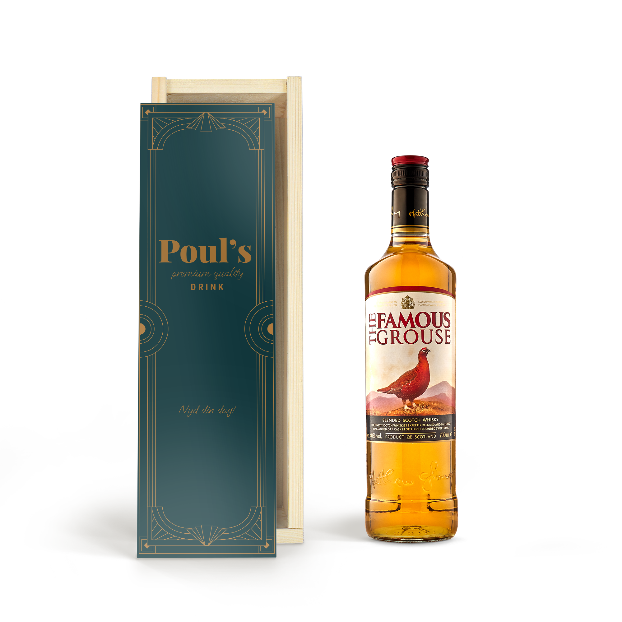 Whiskey i personlig trækasse - Famous Grouse