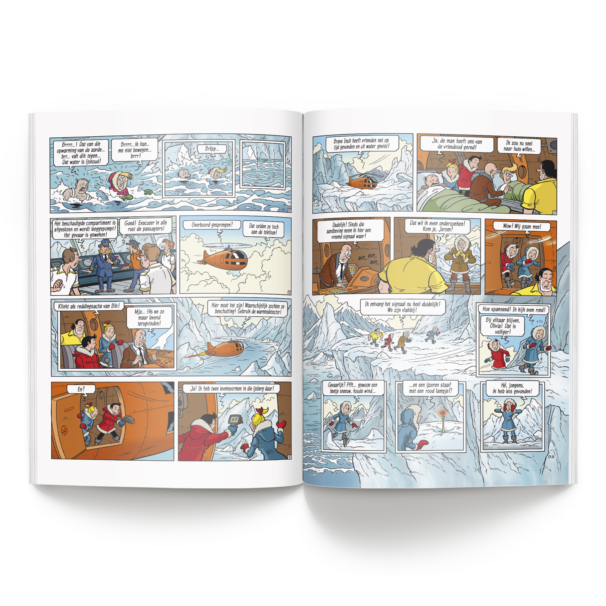 Geopend Persoonlijk stripboek - Suske en Wiske 'De Planeetvreter' (Softcover) met gepersonaliseerde tekst in de spreekwolkjes.