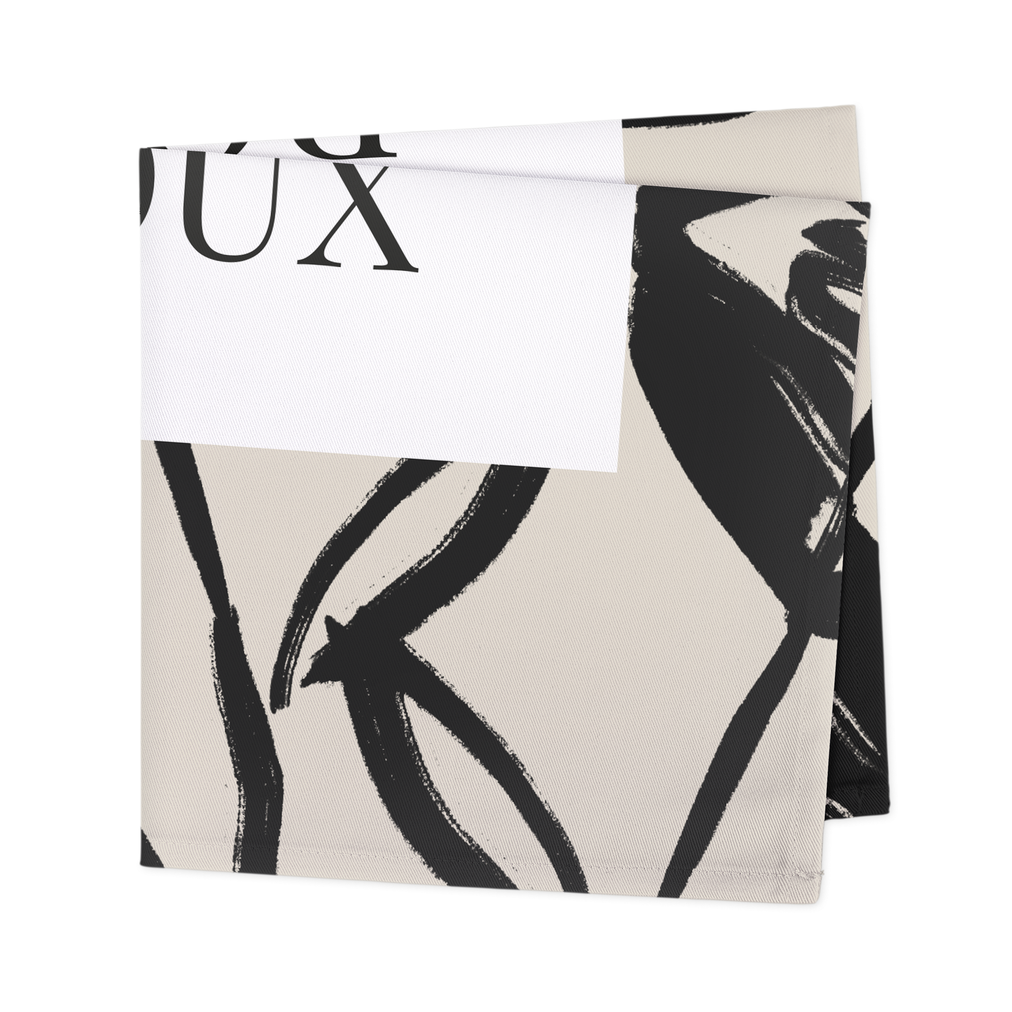 Serviettes de table personnalisées avec un motif abstrait imprimé en noir et blanc, et le texte "UX" visible