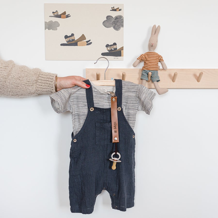 Personalised pacifier clip - Leather - Brown - Engraved Personalised pacifier clip - Leather - Brown - Engraved