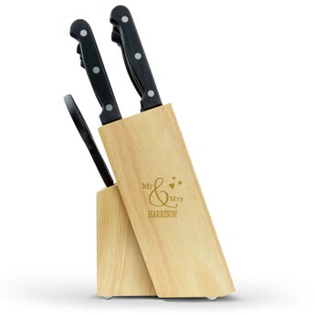 Wooden knife block (including knife set) - Engraving right