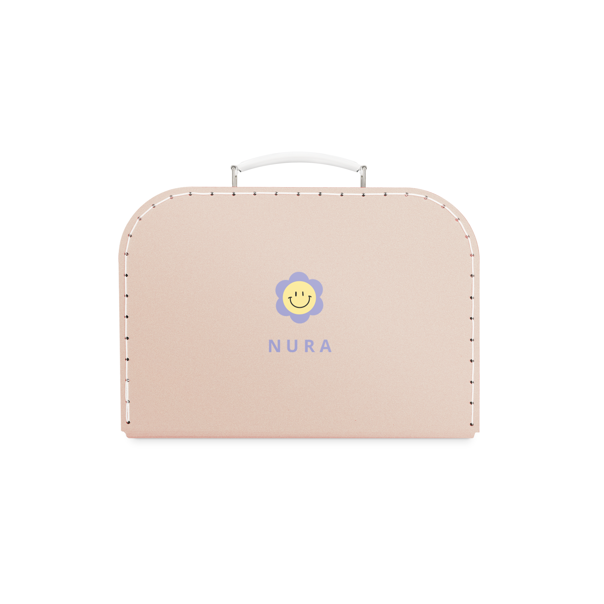 Valisette enfant personnalisable - Rose - Medium imprimée avec un visage souriant et le prénom NURA