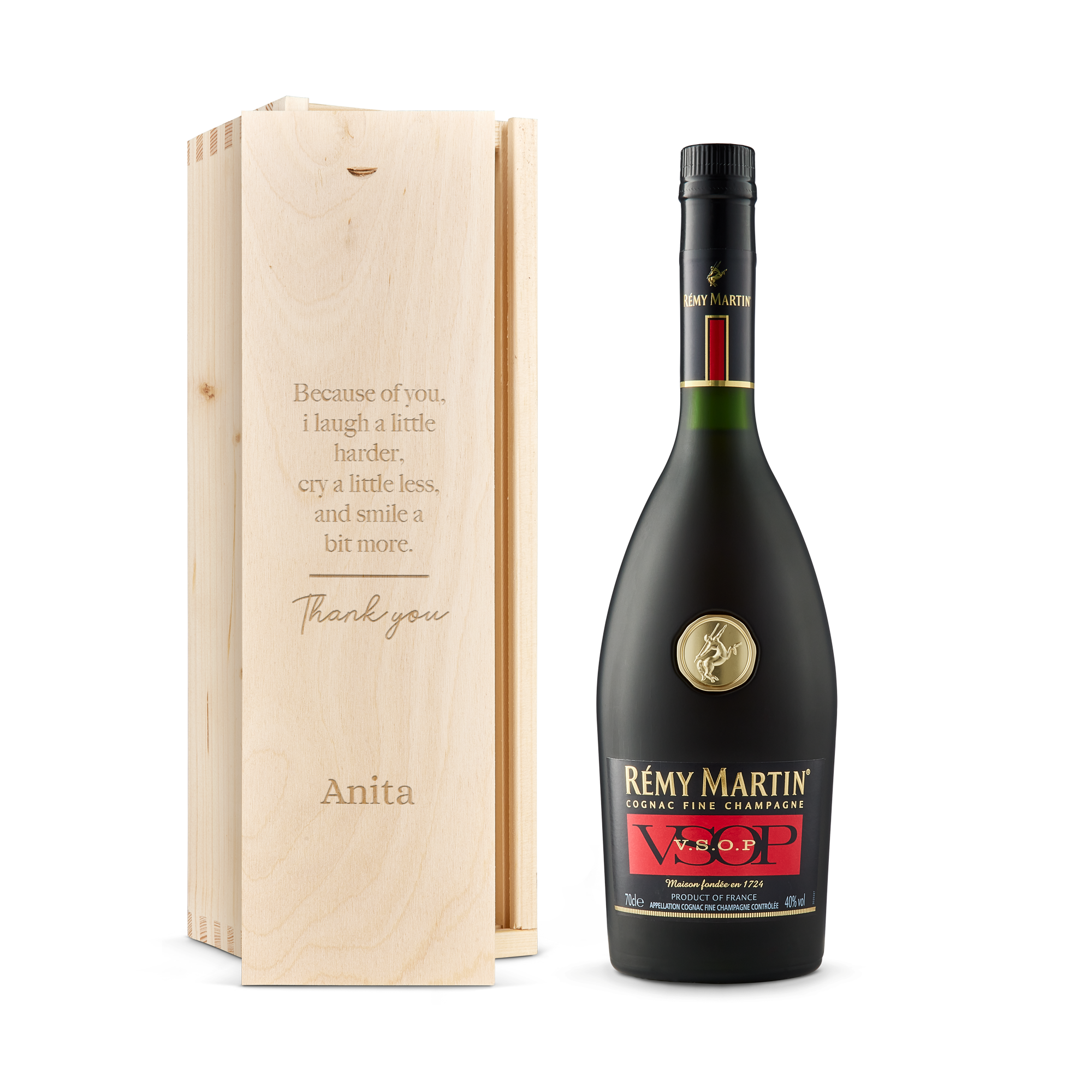 Cognac in gegraveerde kist - Rémy Martin VSOP