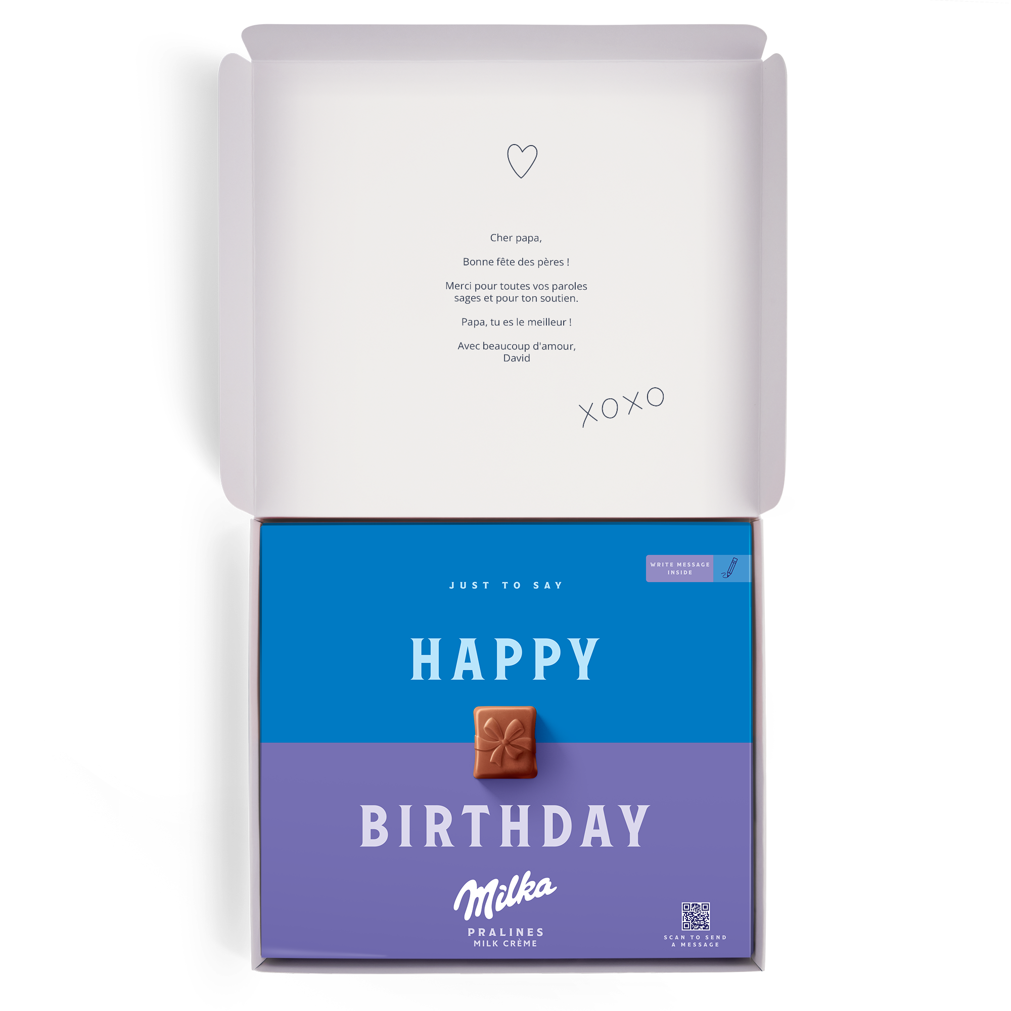 coffret cadeau Milka personnalisé "Happy Birthday" avec message pour la fête des pères