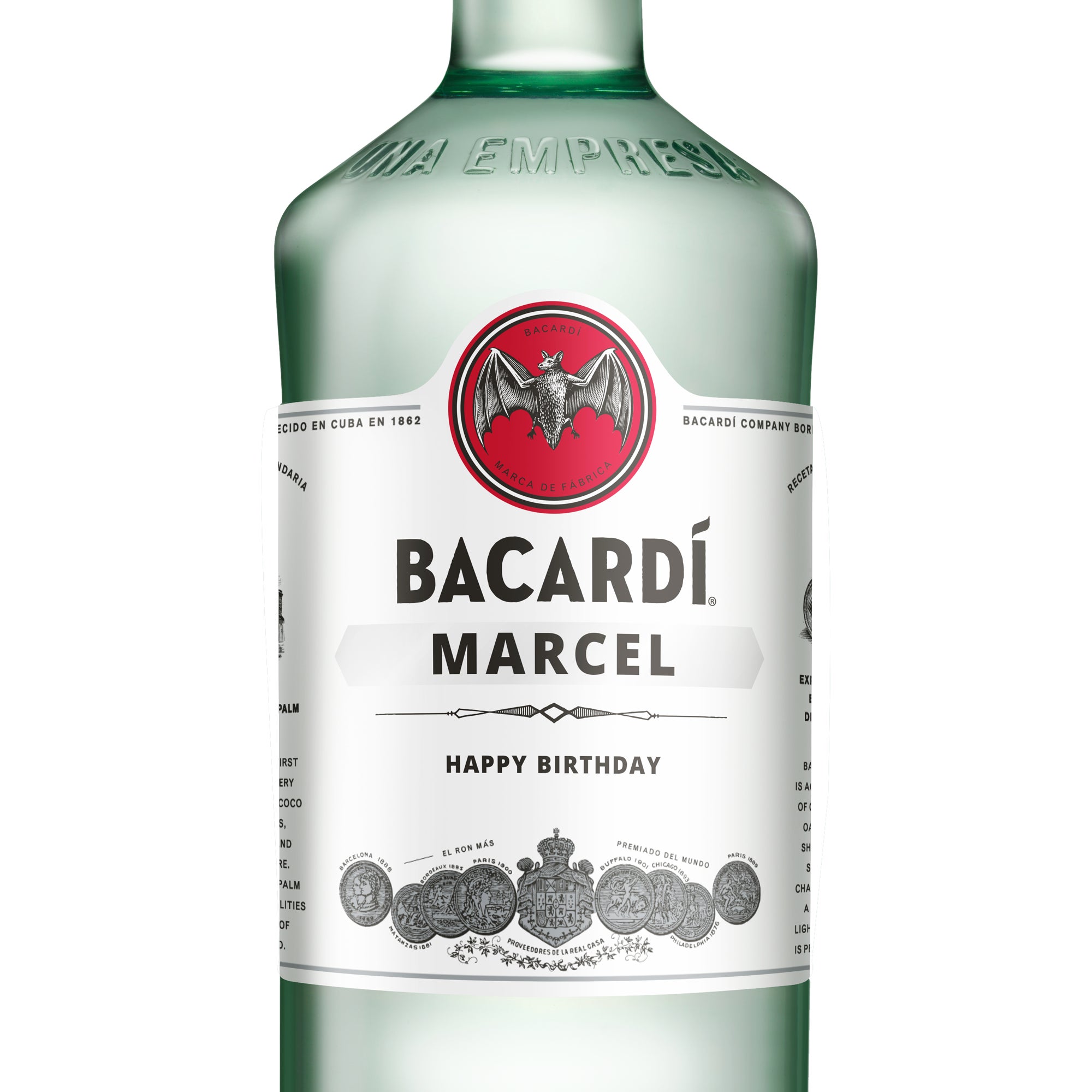 Bacardi Carta Blanca 1L-rom med tryckt etikett