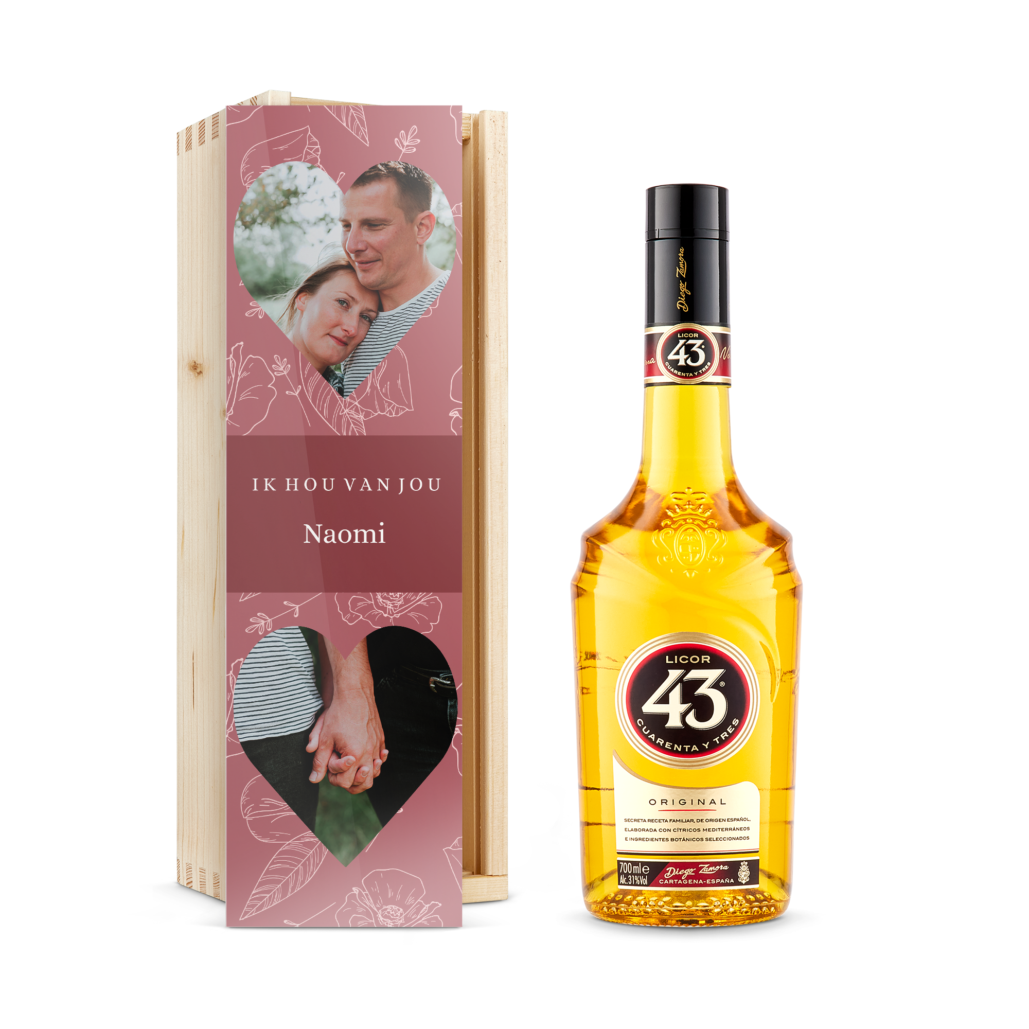 Likeur in bedrukte kist - Licor 43