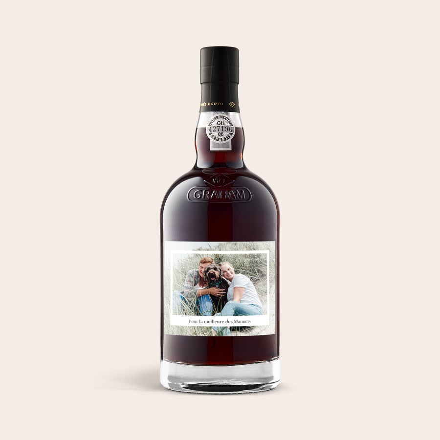 Porto personnalisé - Graham's - 10 ans Cask Matured Bouteille de porto Graham avec étiquette personnalisée imprimée d'une photo et du texte Pour la meilleure des Mamans.