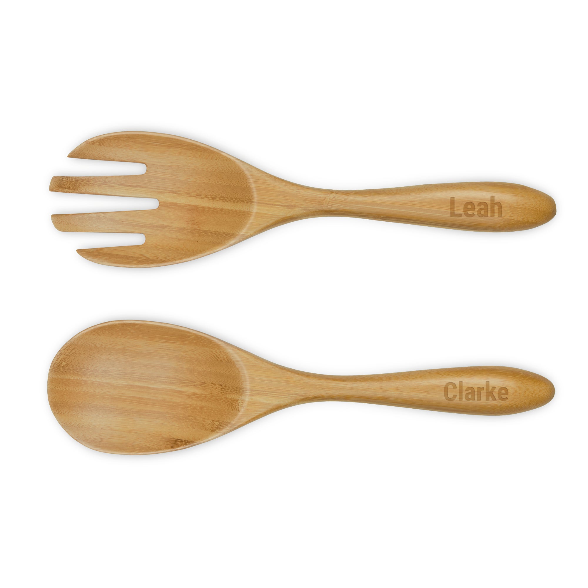 Personalised bamboo salad servers