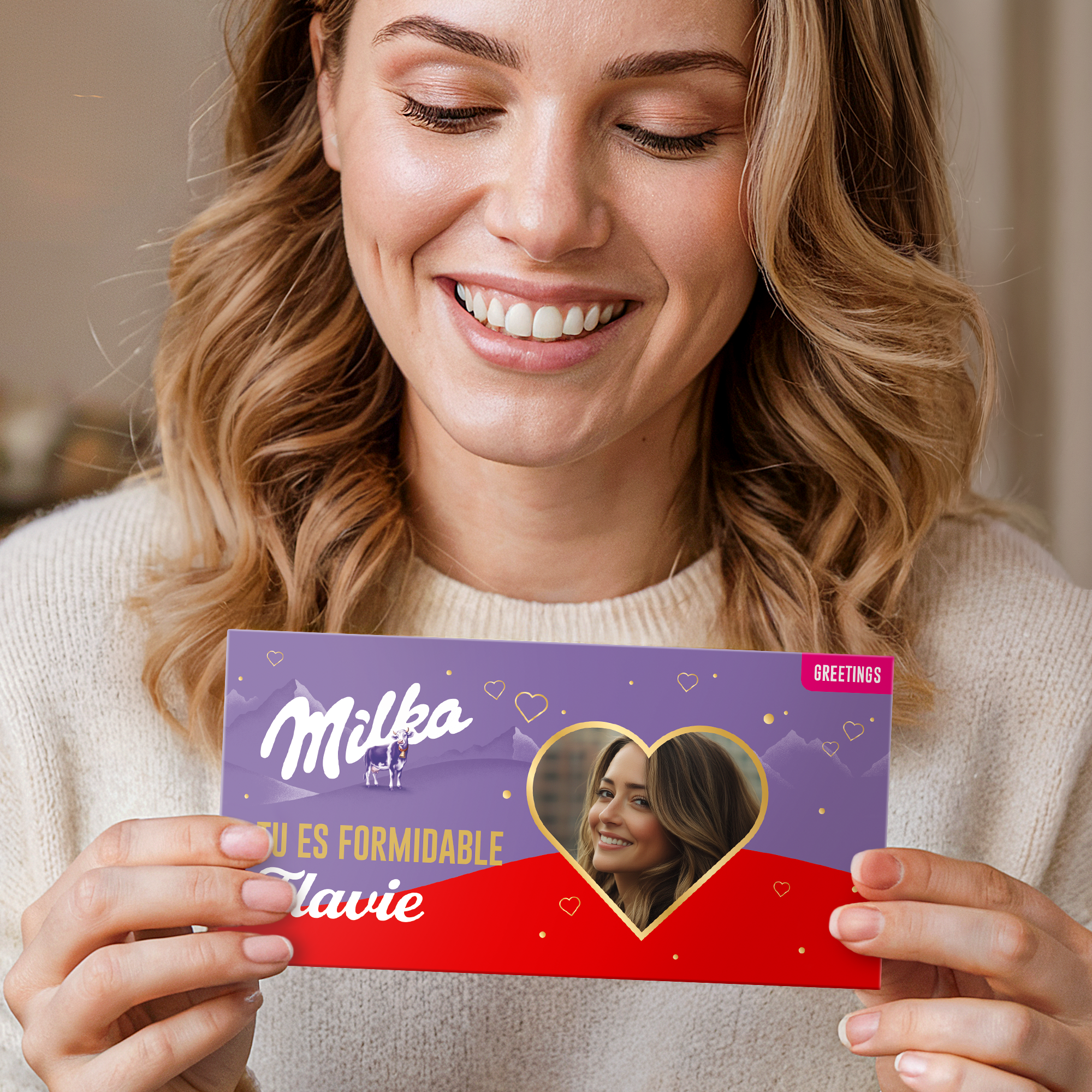 Carte de vœux personnalisée au chocolat Milka