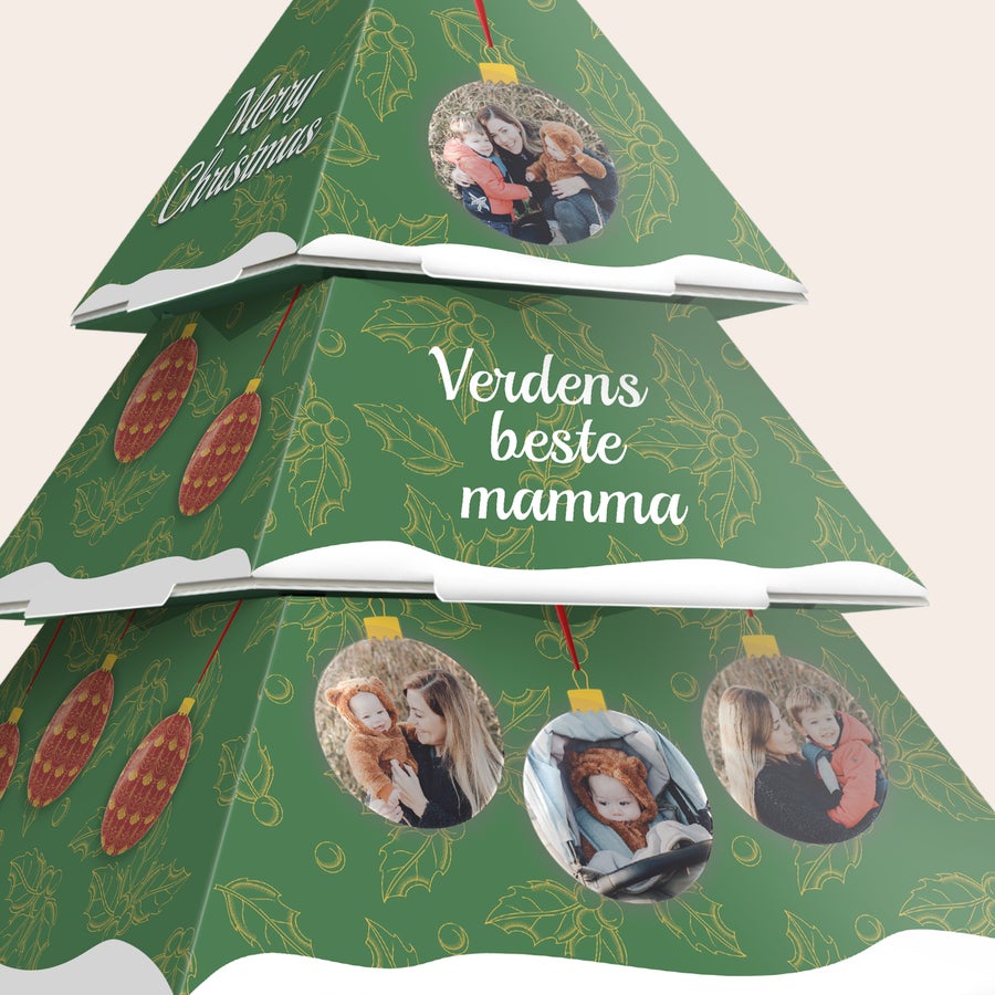 Personlig DIY papir juletre DIY papirjuletre med trykt tekst Lys opp høytiden med et personlig preg, foto og navn.