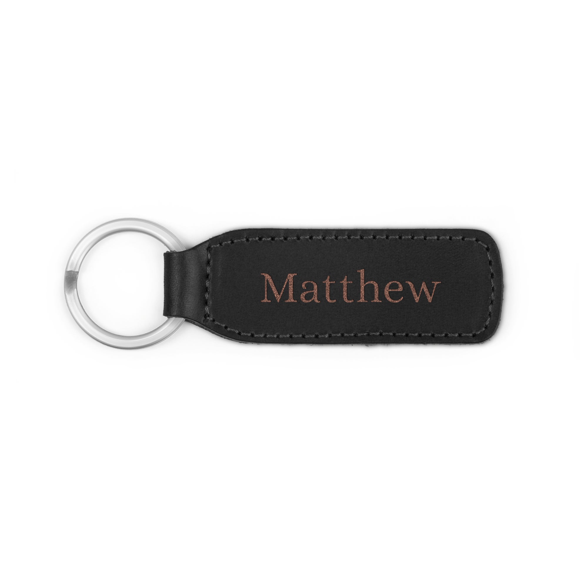 Personalised key ring - Leather - Black - Engraved