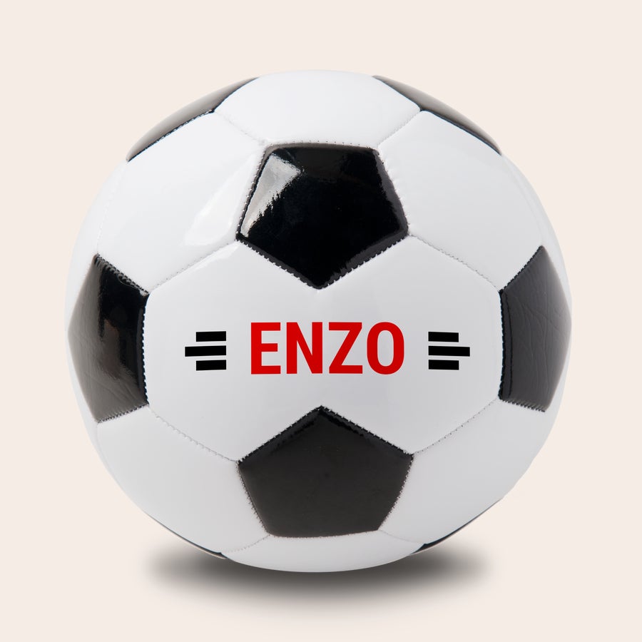 Pallone da calcio personalizzato con nome Pallone da calcio personalizzato bianco e nero con il nome ENZO stampato in rosso