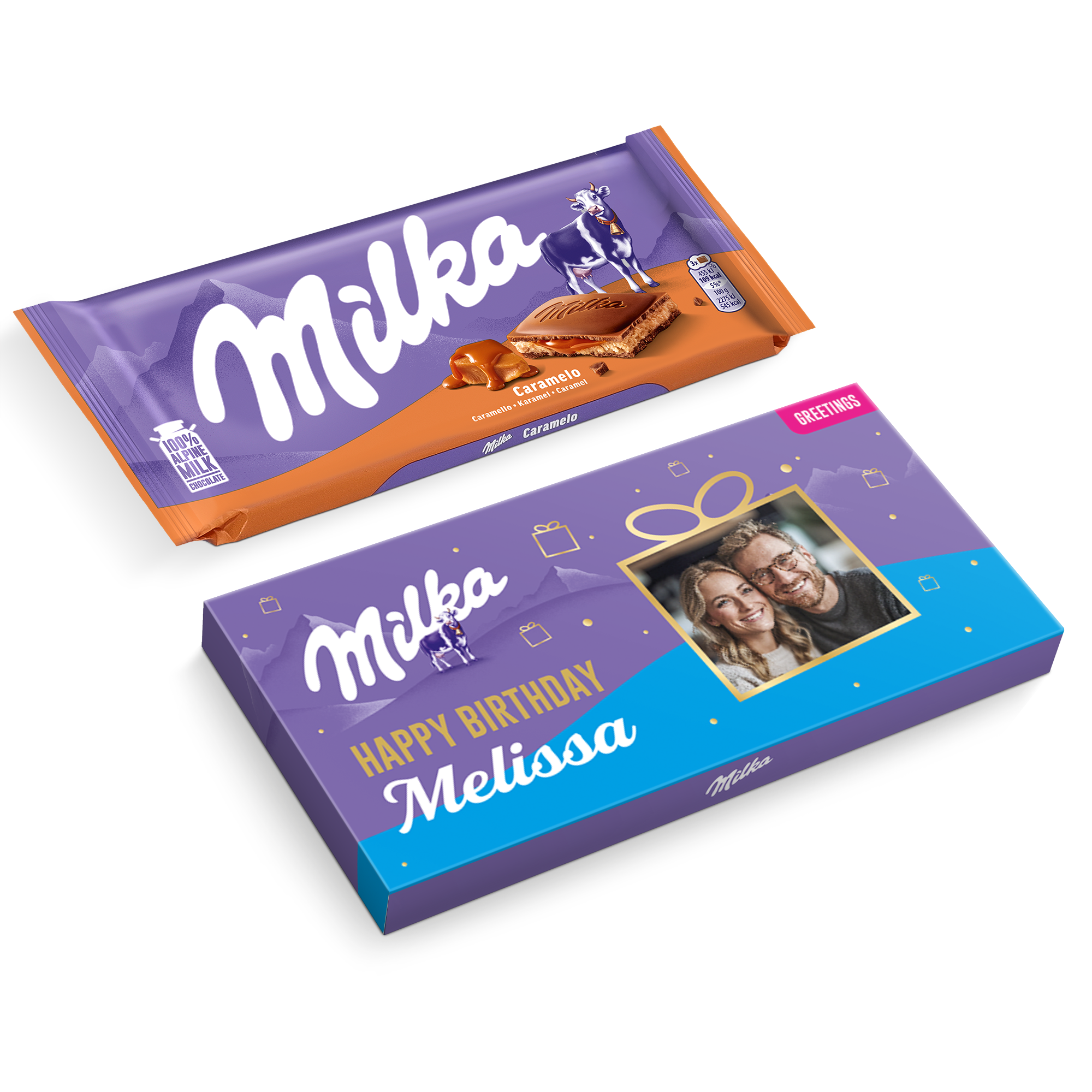 Biglietto di auguri personalizzato con cioccolato Milka