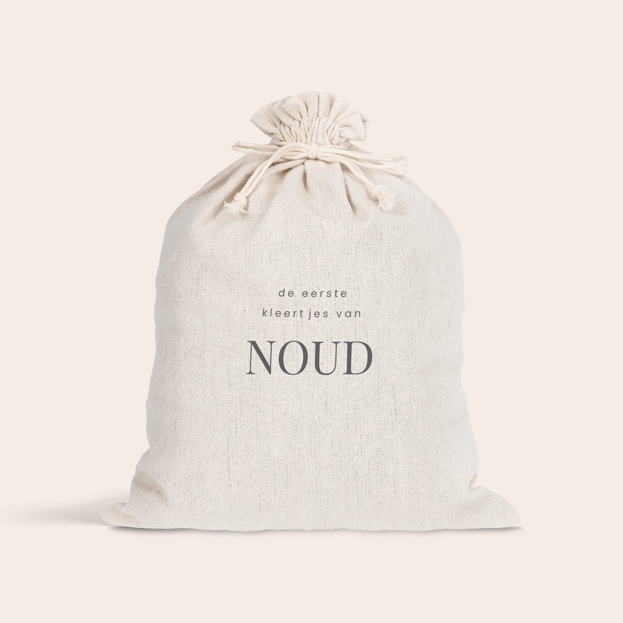 Katoenen zakje Gepersonaliseerd katoenen zakje met opdruk de eerste kleertjes van NOUD