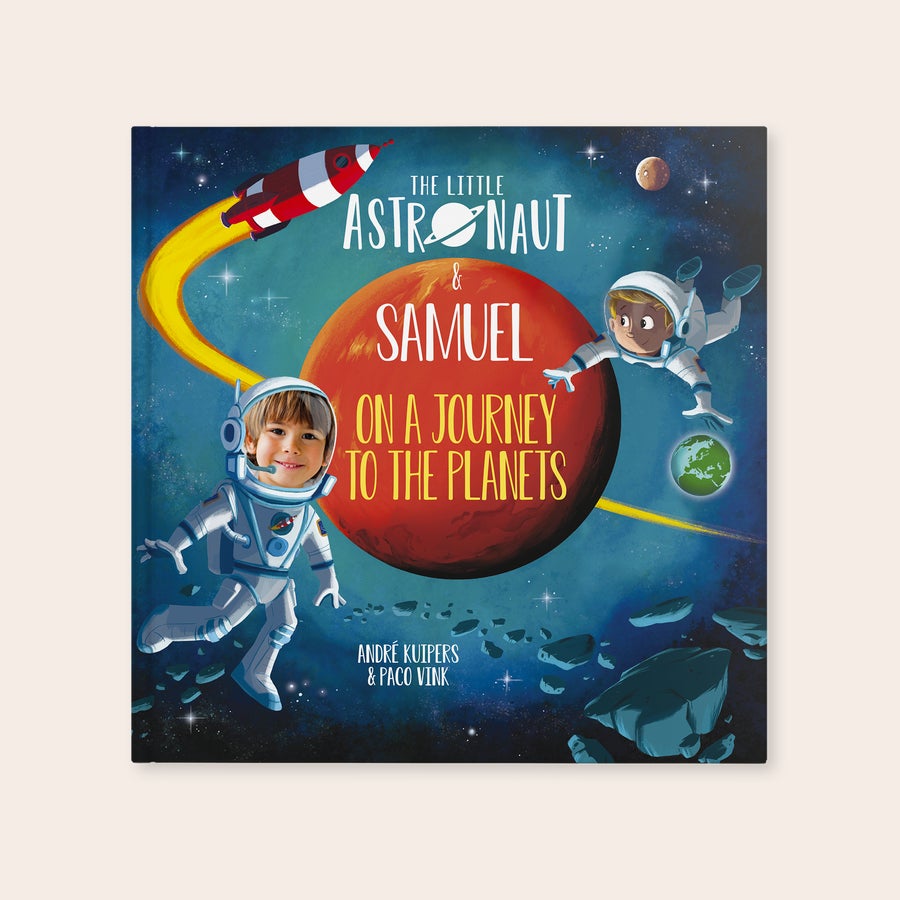 Personalised book - The Little Astronaut Personalised children's book - The Little Astronaut - Hardcover with child's photo and name Samuel printed on cover, featuring a spaceship and planets.