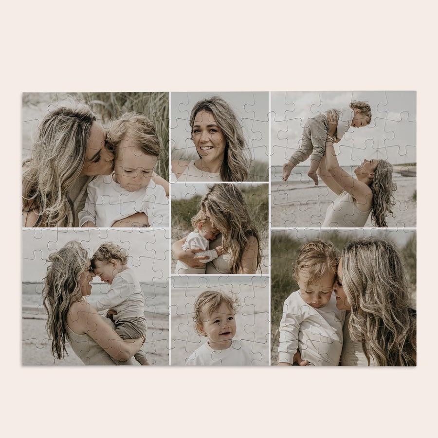 Große Puzzle mit Foto Fotopuzzle aus mehreren personalisierten Fotos von einer Mutter mit ihrem Kind, gedruckt als individuelles Geschenk