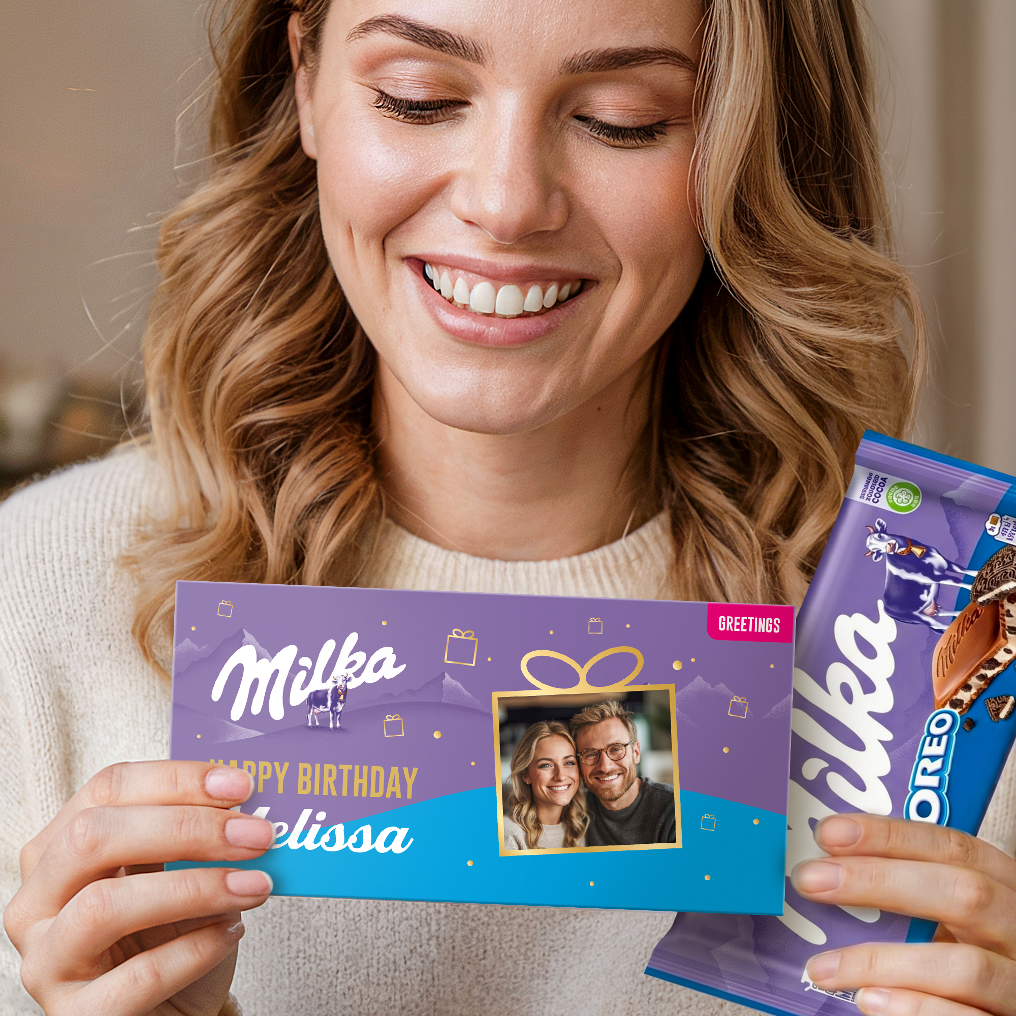 Cartão comemorativo personalizado com chocolate Milka