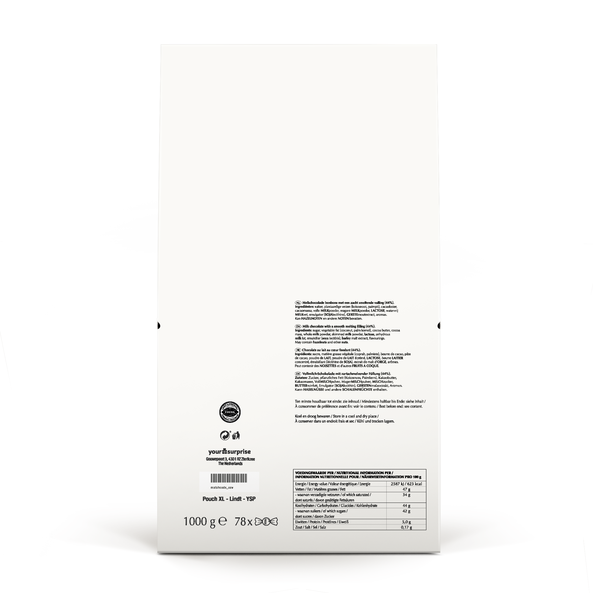 Pacote de 1kg de chocolate Lindor personalizado com foto e texto, ideal para surpreendê-los.