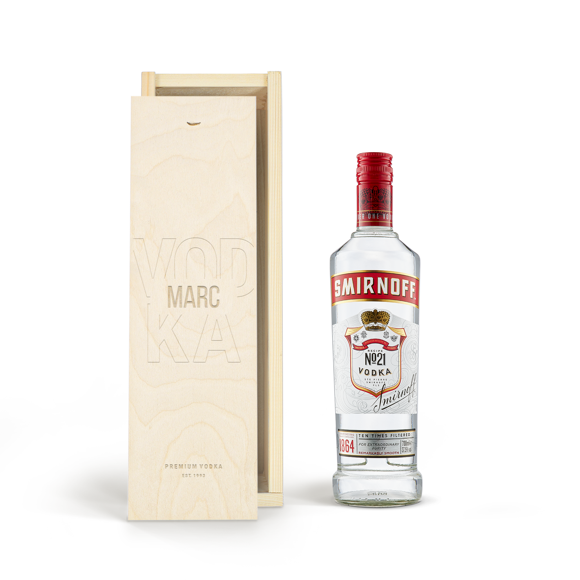 Personalised Vodka Gift - Smirnoff - Wooden Case