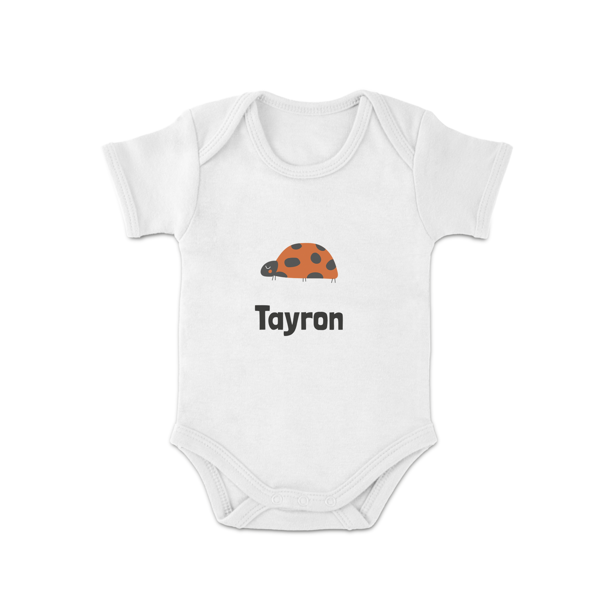 Body bébé personnalisé blanc avec coccinelle et le prénom Tayron imprimés