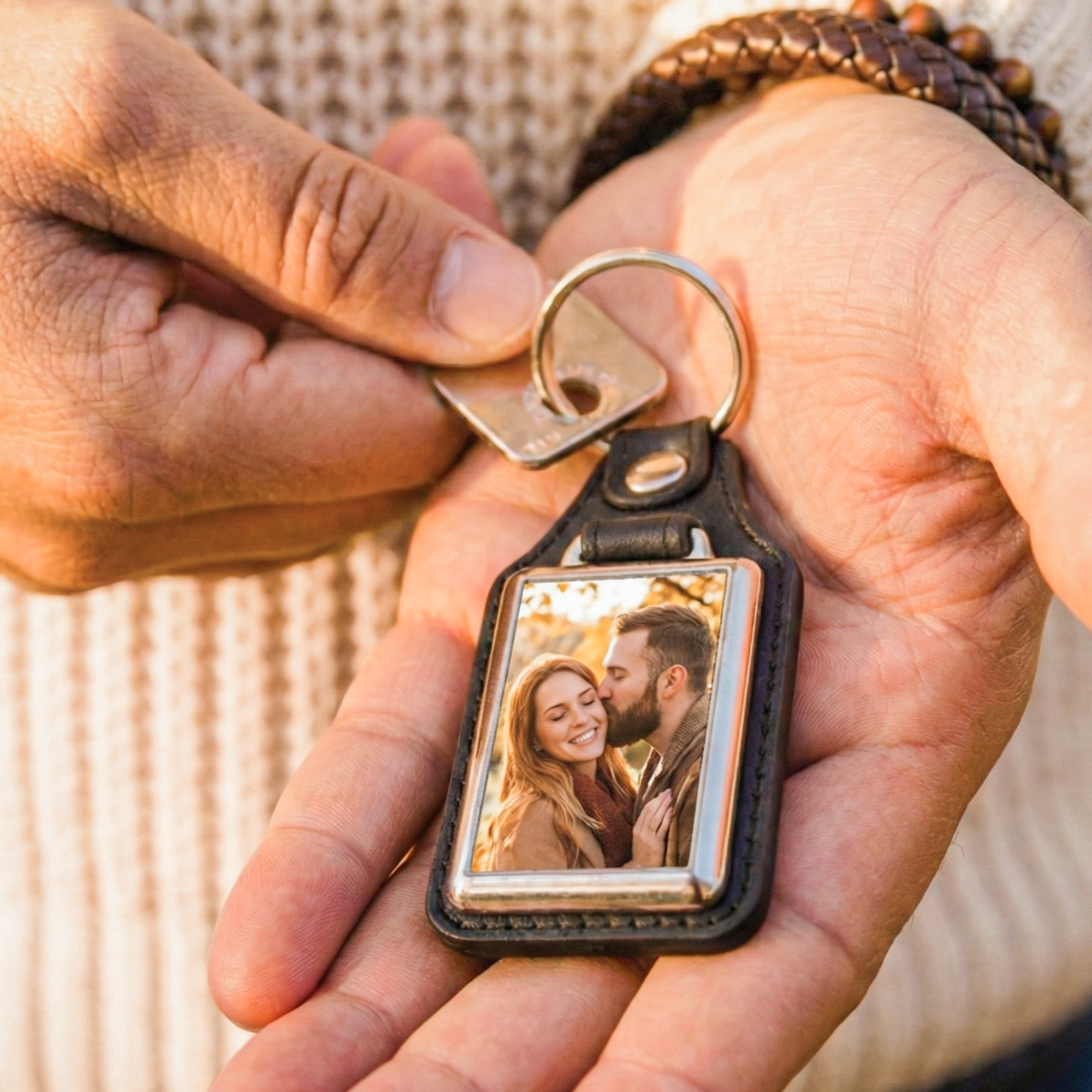 Leren sleutelhanger met foto