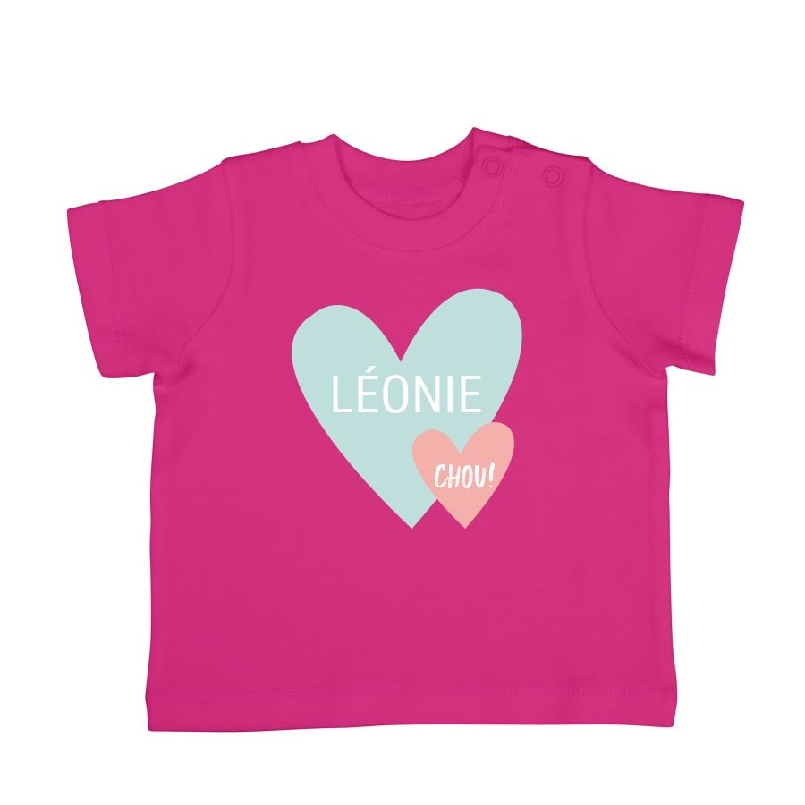 T-shirt bébé personnalisé - Manches courtes - Fuchsia - 62/68