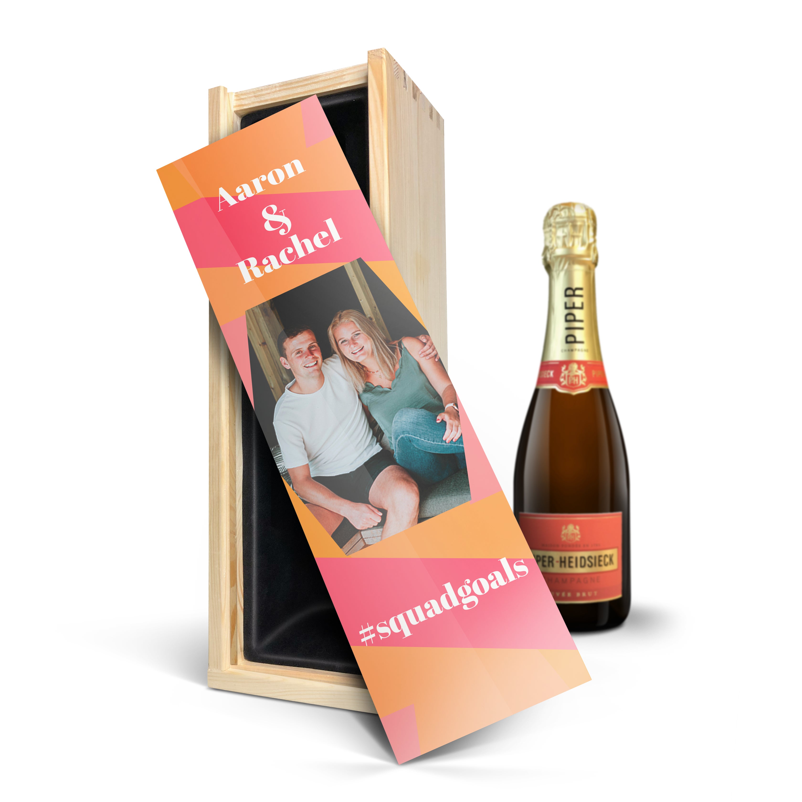 Personalised champagne gift - Piper Heidsieck Brut (375ml) - Printed wooden case