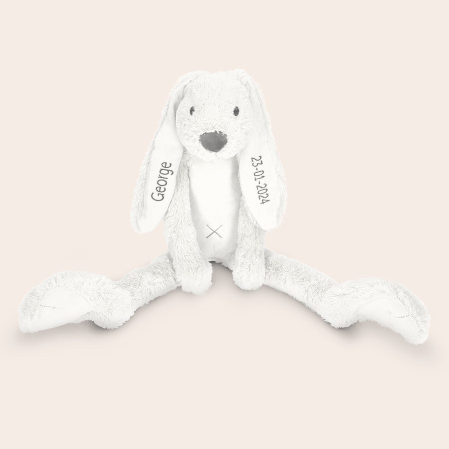 Jucarie personalizata - Happy Horse - Rabbit Richie Pluș iepuraș Richie crem brodat cu numele George și data 23-01-2024, personalizabil.