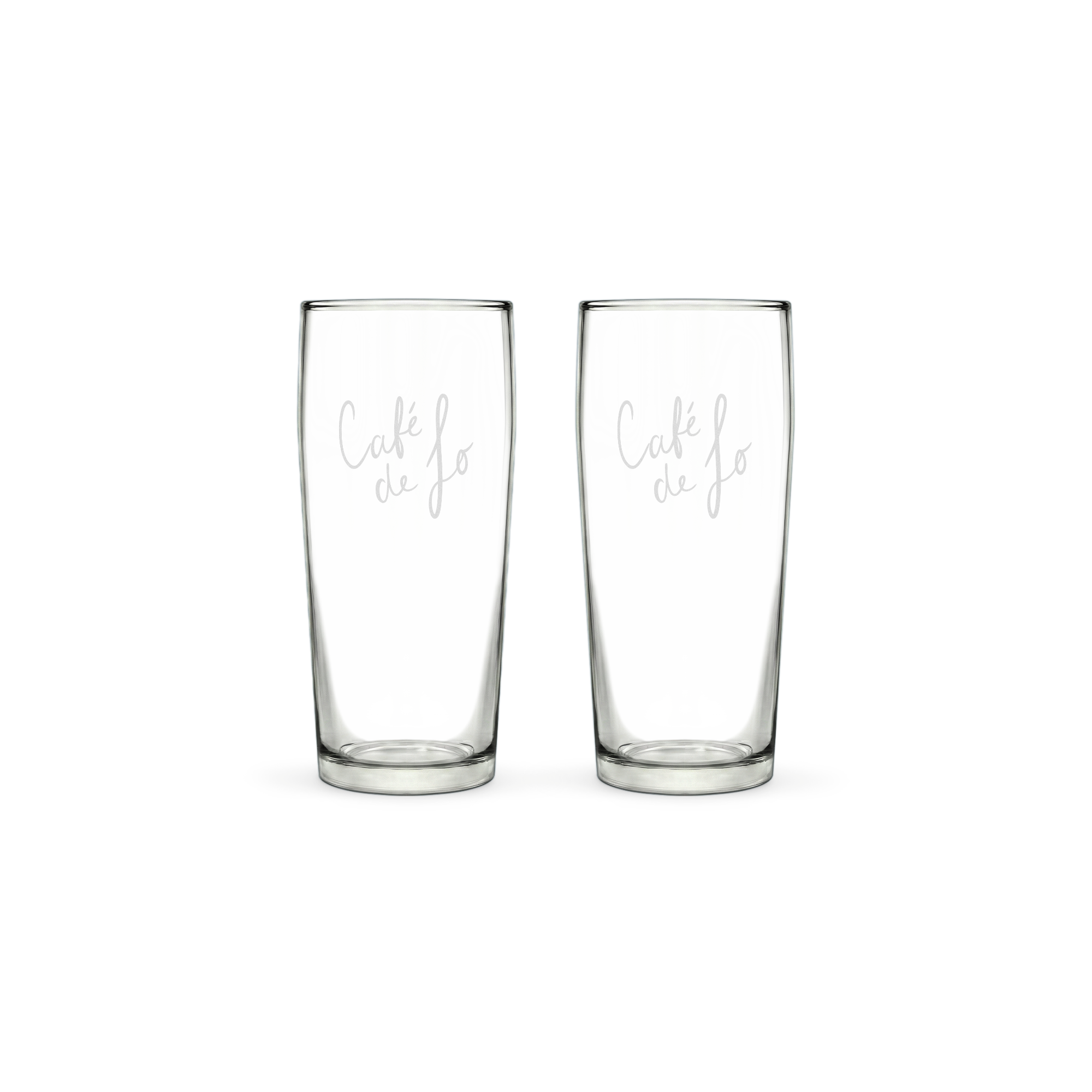 Zwei Gravierte Mini-Biergläser mit personalisiertem Text "Café de Jo".