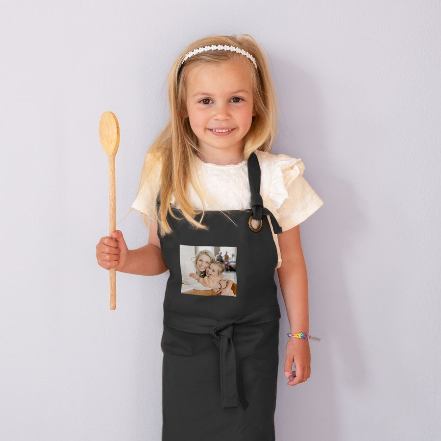 Grembiule per bambini Grembiule nero per bambini personalizzato con foto a colori, per il piccolo chef in cucina