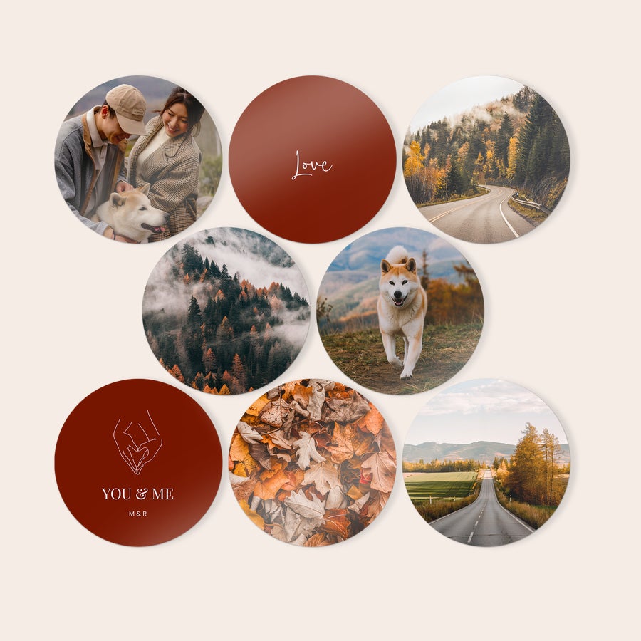 Personalised wall art panels Circular wooden wall art panels printed with personalized photos and designs to decorate your wall